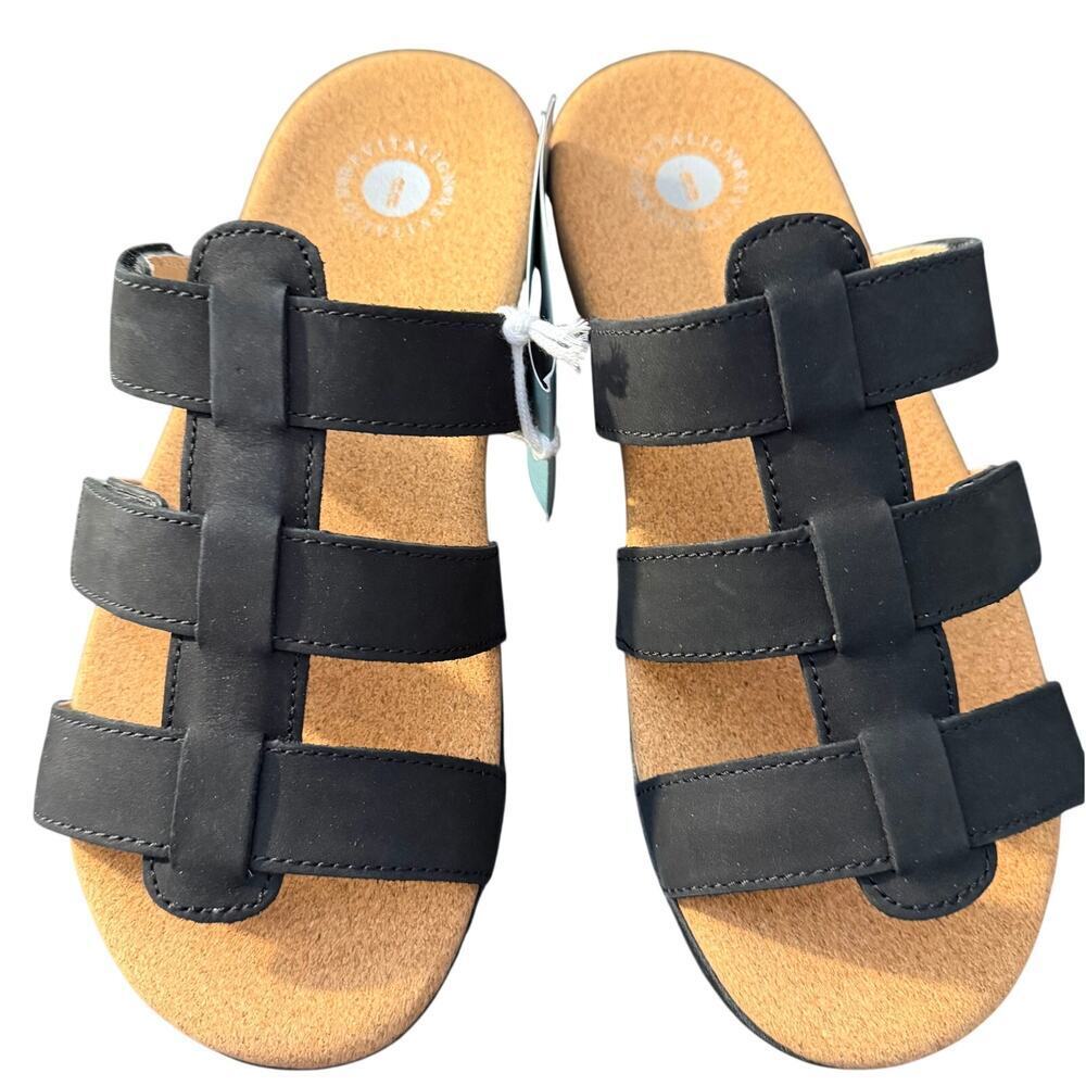 New Waco Revitalign Women's Spartan Slip-On Open Toe Sandals Black Size 9.5D